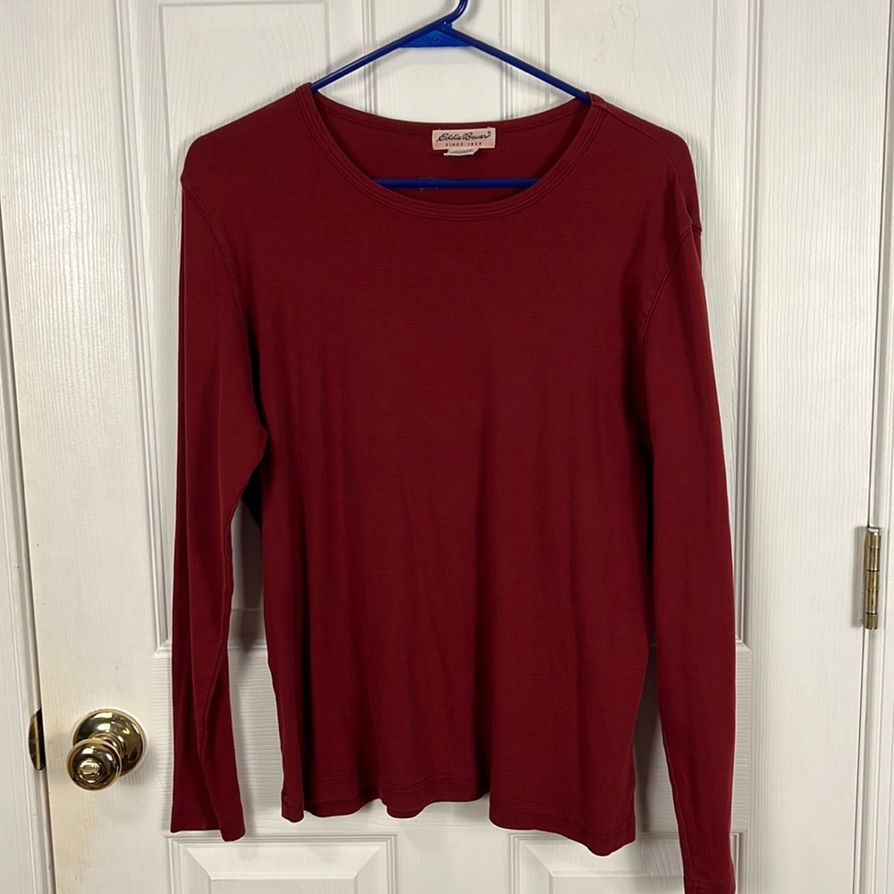 Eddie Bauer Womens XL Scoop Neck Long Sleeve Tee Cranberry Red